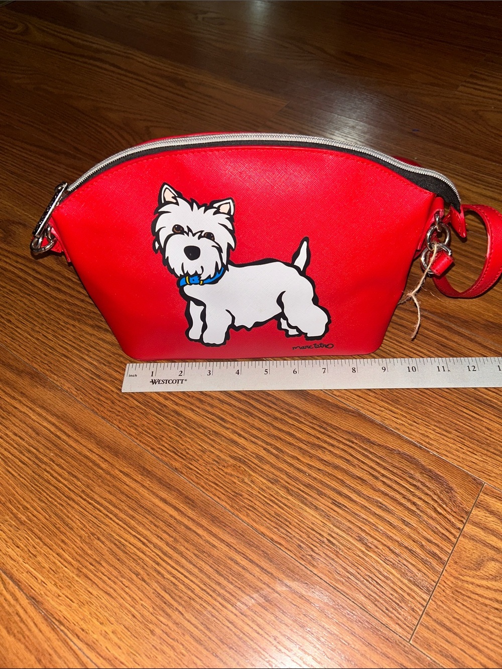 NWOT Marc Tetro Westie Cross Body Bold Red Striped Interior Flawless Adjustable - Picture 7 of 9